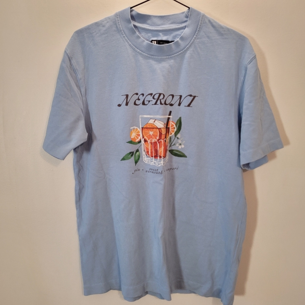 Negroni Cocktail Baby Blue Summer Vibe Tshirt - Size S